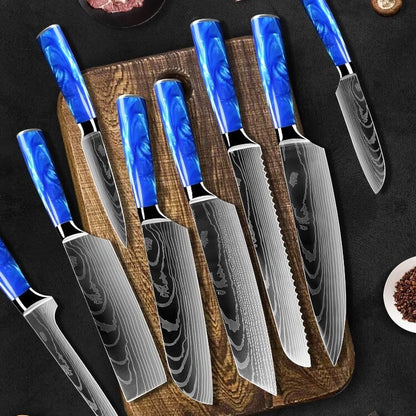 Set de couteaux de chef avec manche en résine bleue