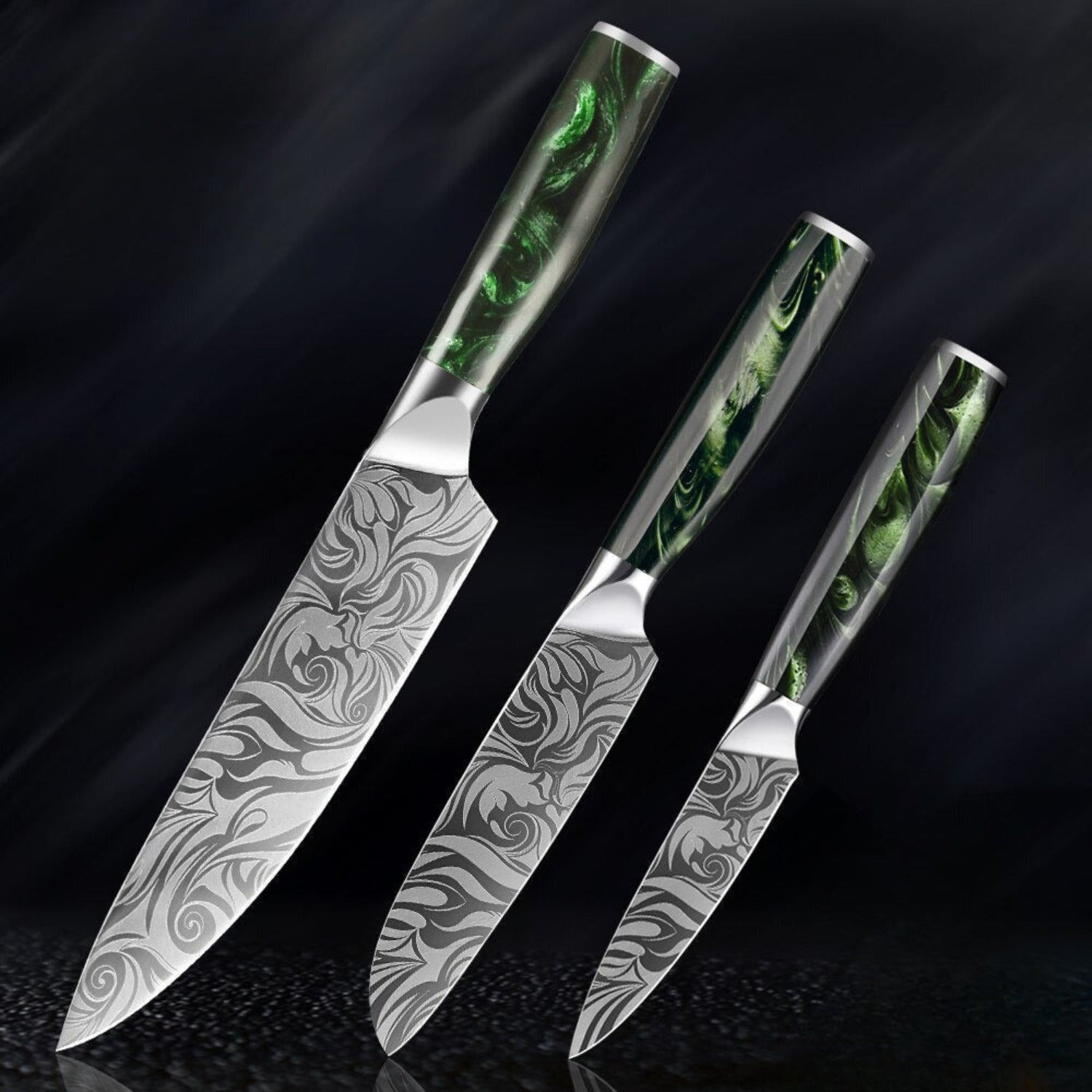 Set de couteaux de cuisine de style japonais - manche en rose verte