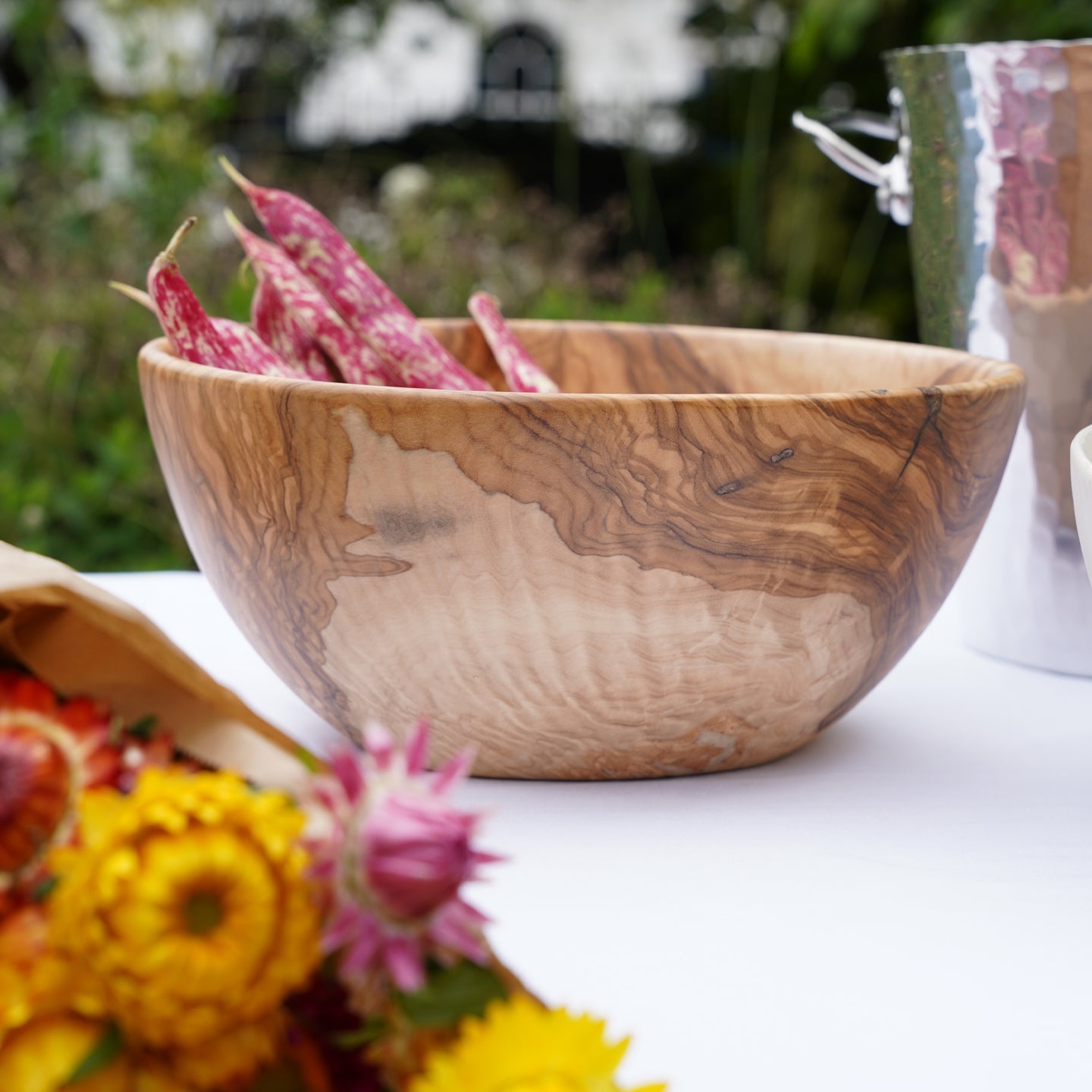 8-inch ceramic salad bowl with olivewood inlay by Berard