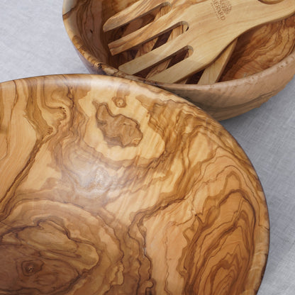 Berard Olivewood Ceramic Salad Bowl with olivewood accent detail