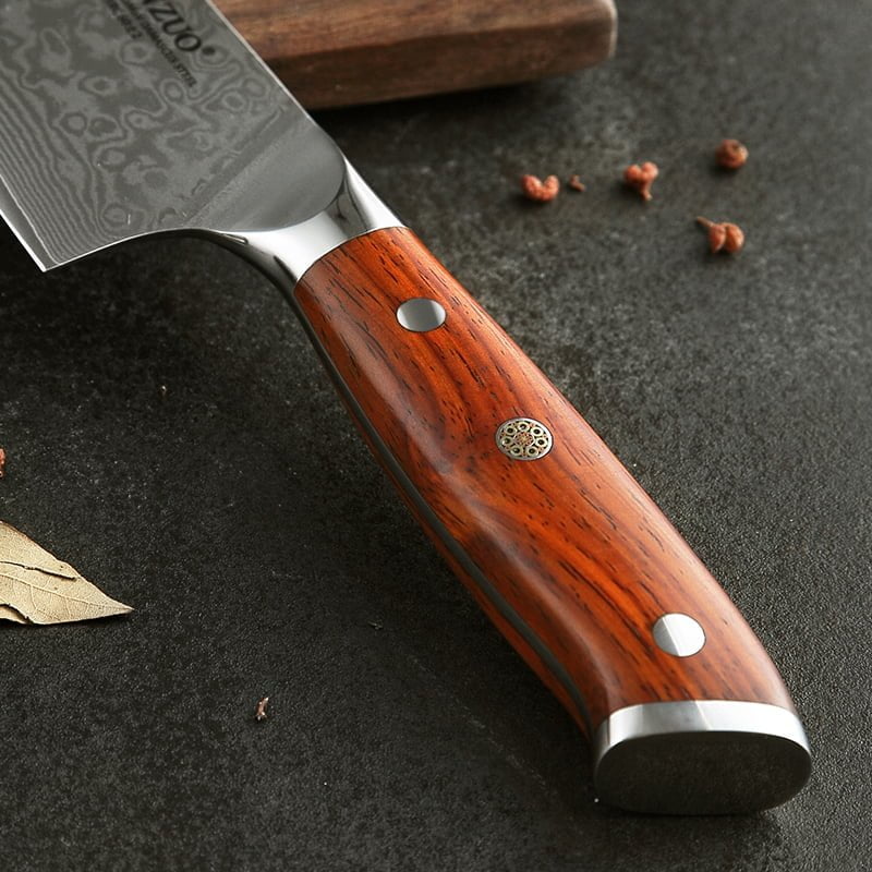 Couteau japonais en acier de Damas avec manche en bois