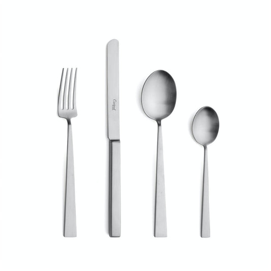 Cutipol Bauhaus 24-piece luxury cutlery set with brushed steel finish.