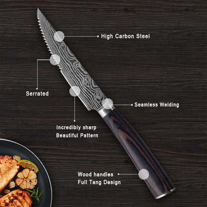 Ensemble de couteaux à steak japonais, couteaux à steak dentelés de 5 pouces