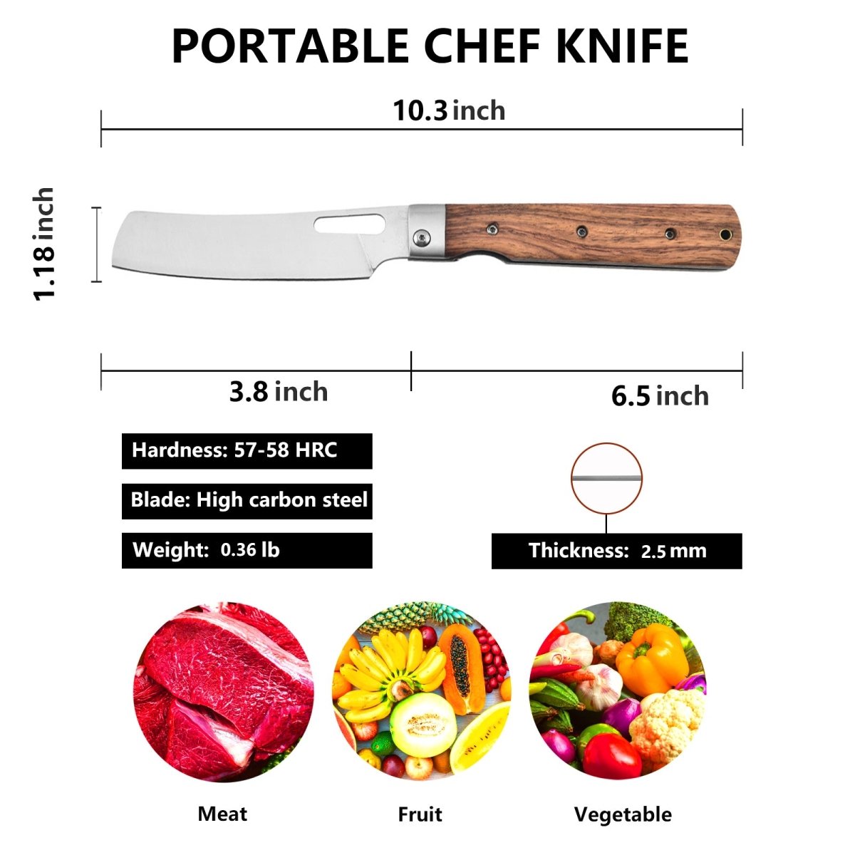 Couteau de chef pliant pour la cuisine - le camping et le barbecue