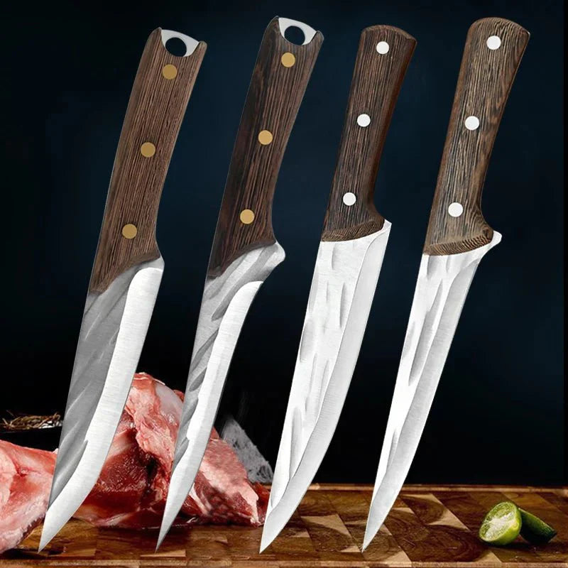 Couteau à désosser forgé à la main Couteau de chef Couteau à désosser avec étui en cuir, 4 pièces