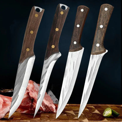 Couteau à désosser forgé à la main Couteau de chef Couteau à désosser avec étui en cuir, 4 pièces