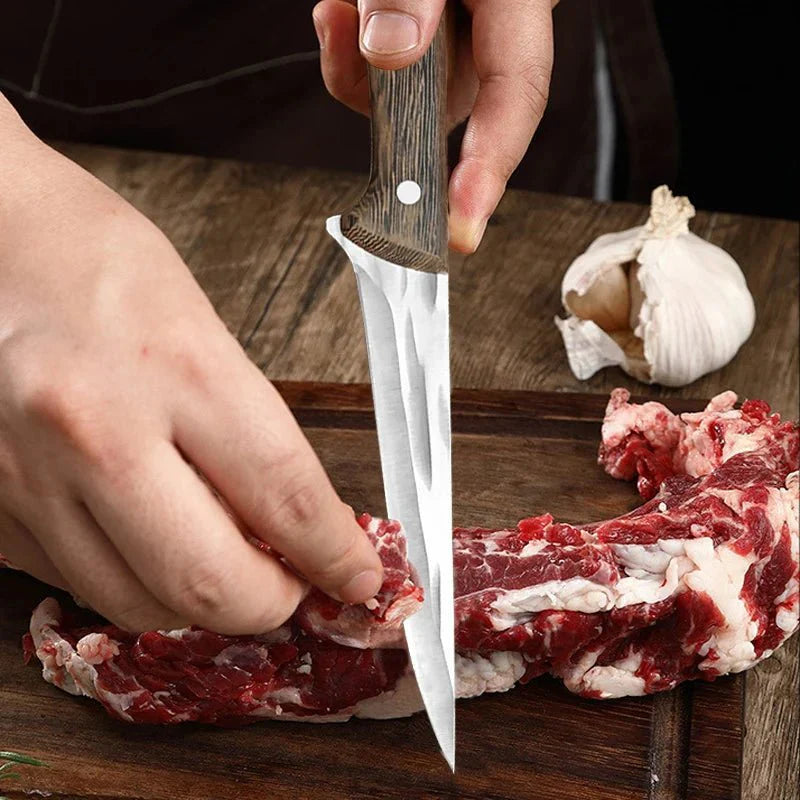 Couteau à désosser forgé à la main Couteau de chef Couteau à désosser avec étui en cuir, 4 pièces