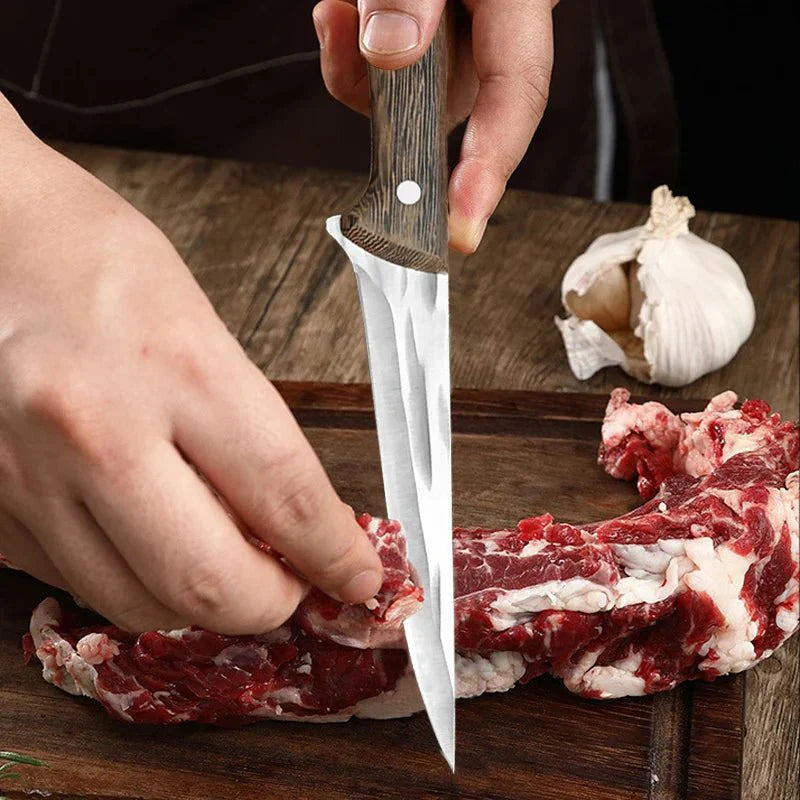 Couteau à désosser forgé à la main Couteau de chef Couteau à désosser avec étui en cuir, 4 pièces