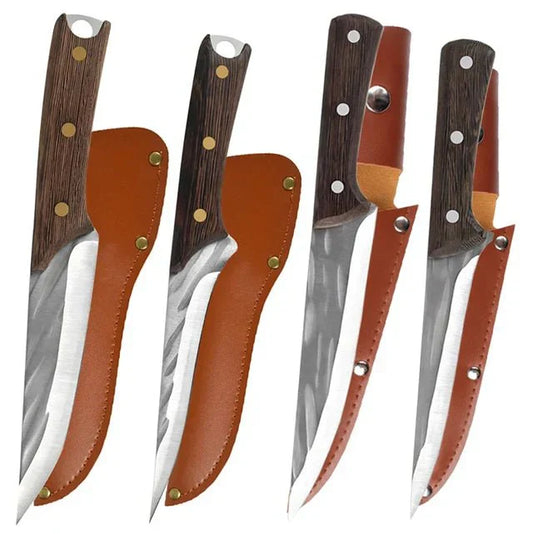 Couteau à désosser forgé à la main Couteau de chef Couteau à désosser avec étui en cuir, 4 pièces