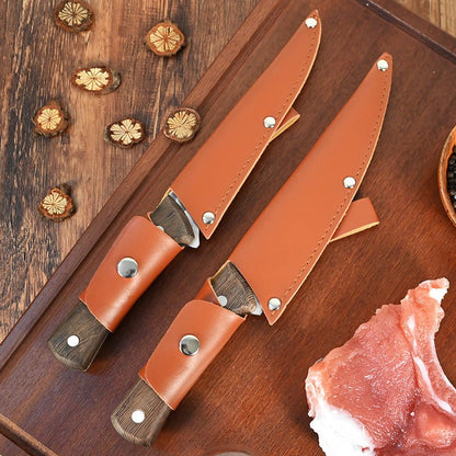 Couteau à désosser forgé à la main Couteau de chef Couteau à désosser avec étui en cuir, 4 pièces