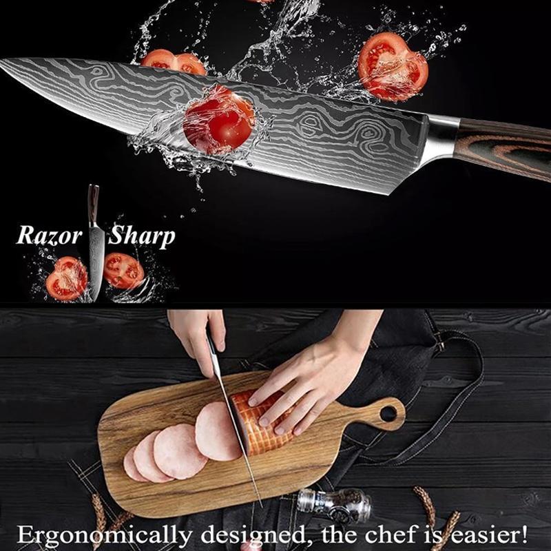 Couteaux de cuisine japonais professionnels en acier inoxydable