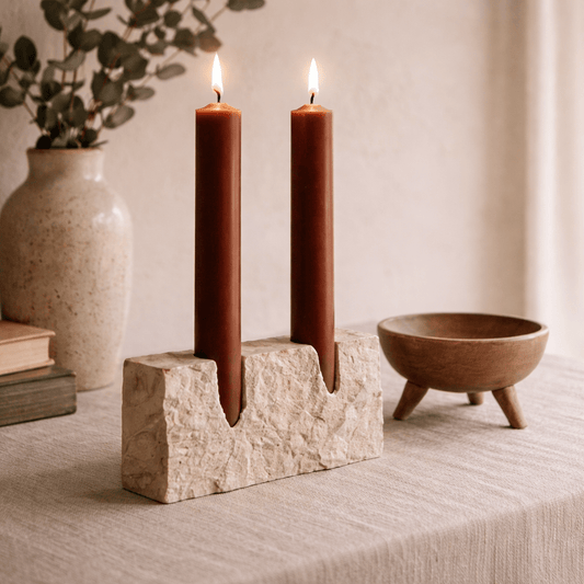 Travertine sculptural candle holder by Urban Jiko, a decorative accent for home