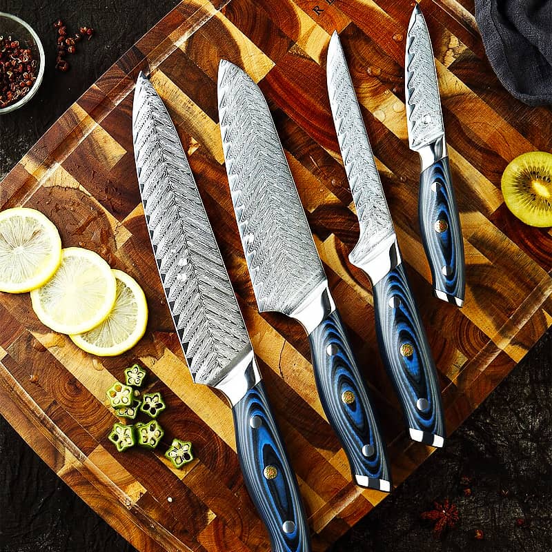 Set de 4 couteaux japonais en acier damas