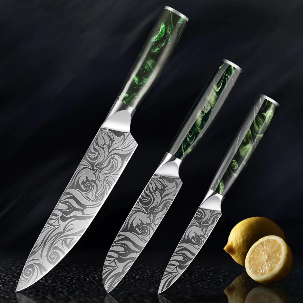 Set de couteaux avec lames à motif floral