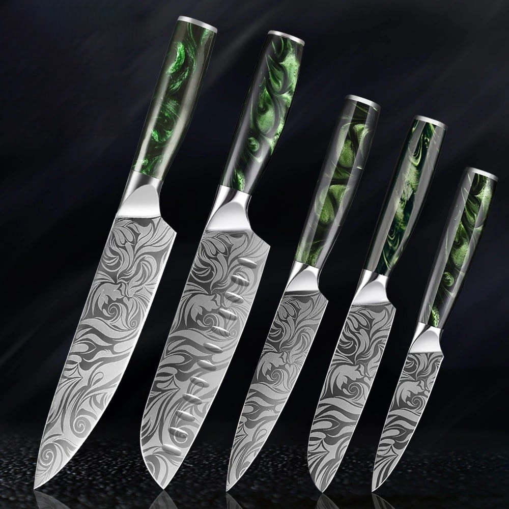 Set de couteaux avec lames à motif floral