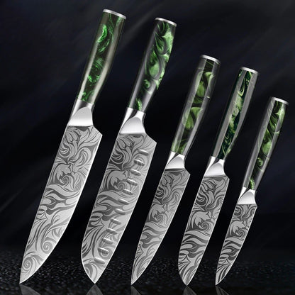 Set de couteaux avec lames à motif floral